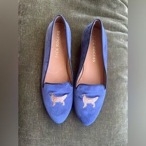 Jack Rogers Blue Velvet Dog Embroidered Flat loafers Golden Retriever 8.5